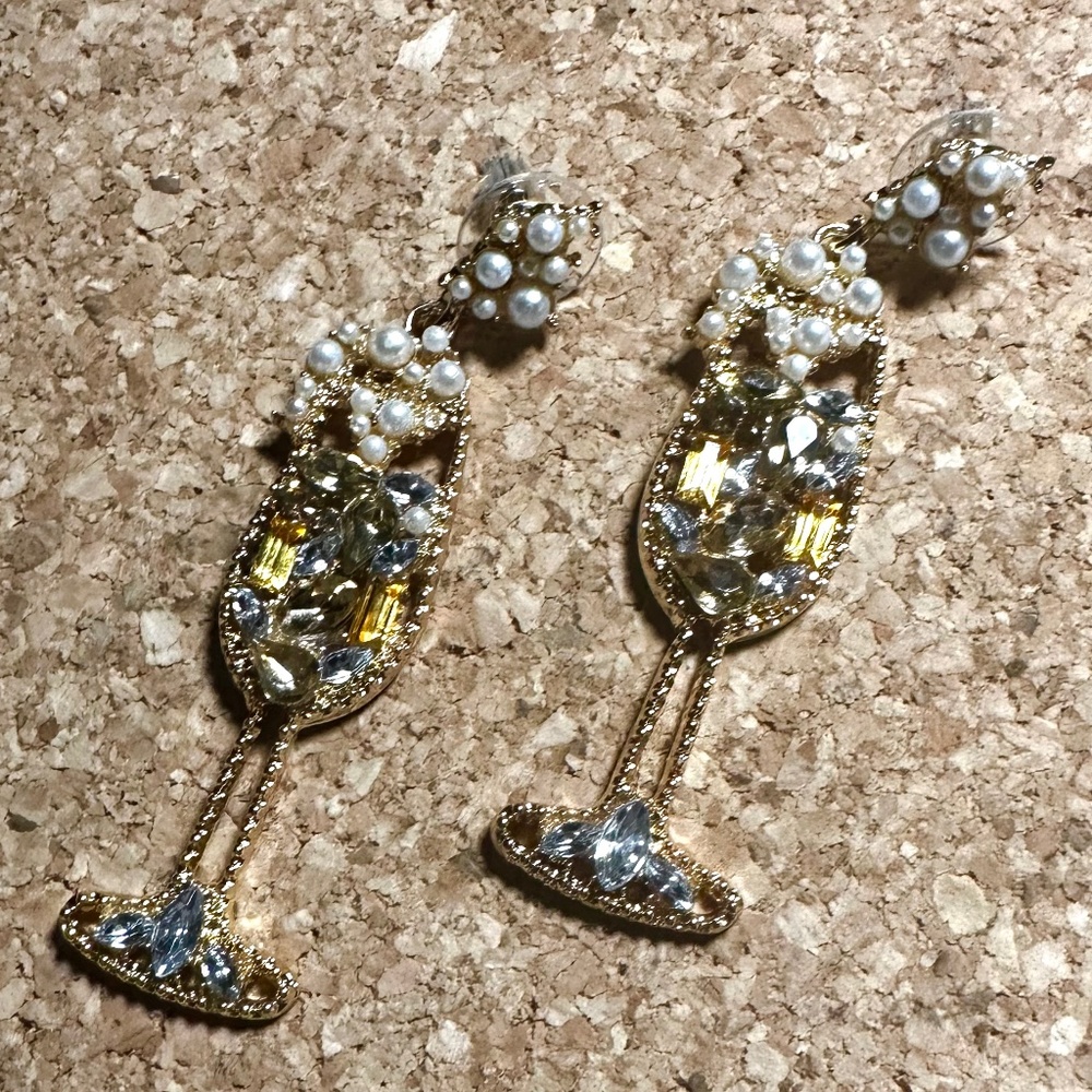 Sparkling Champagne Glass Earrings